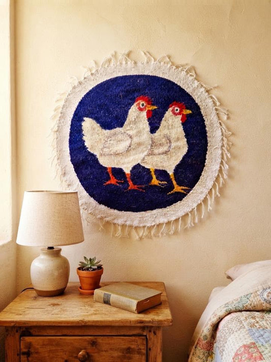 Two Hens — Handwoven Wool Wall Hanging