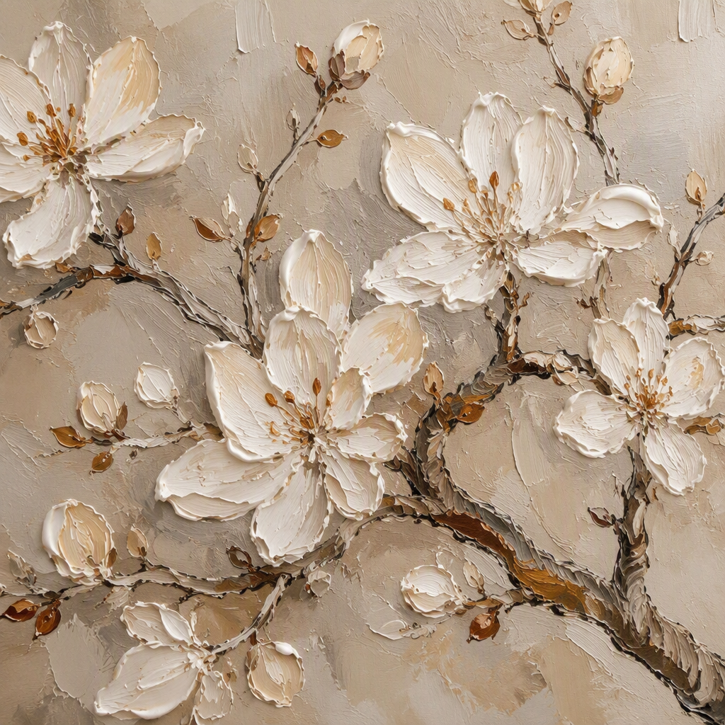 Éclosion - Textured Flower Vanilla Blooms Wall Art Print