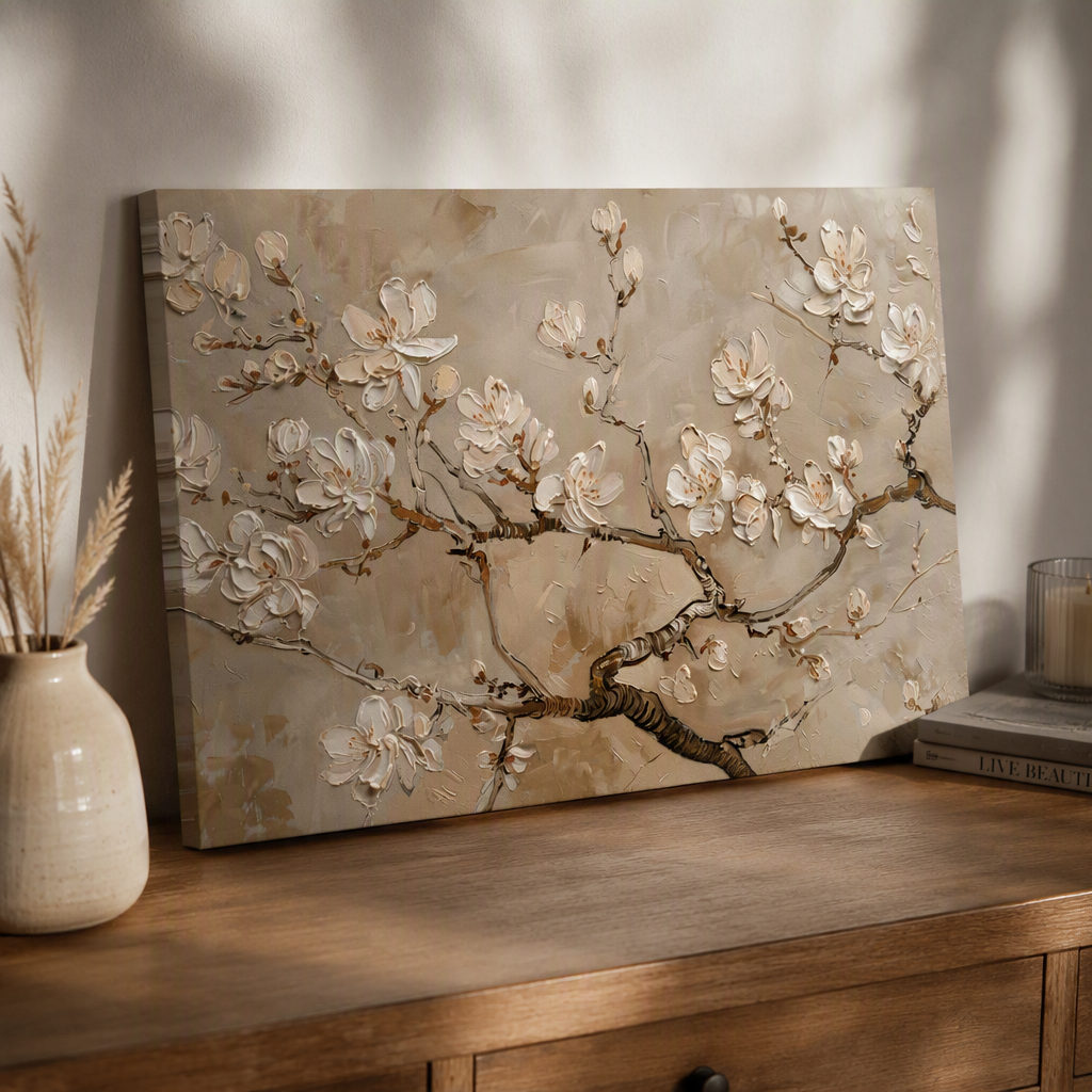 Éclosion - Textured Flower Vanilla Blooms Wall Art Print