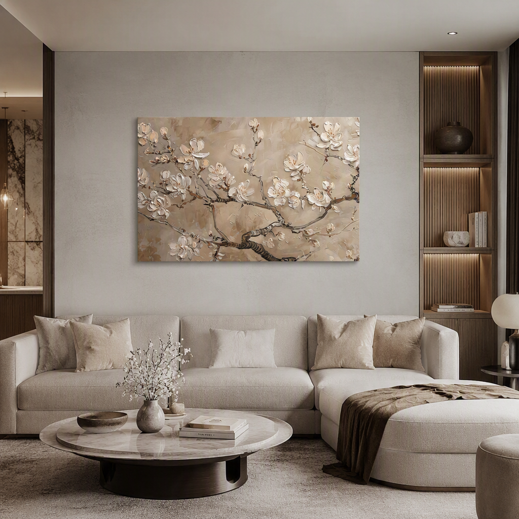 Éclosion - Textured Flower Vanilla Blooms Wall Art Print