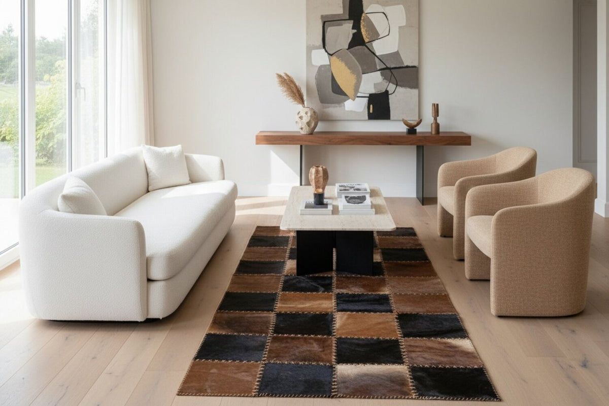 Tricolor Patchwork Cowhide Rug