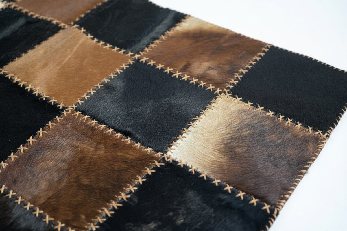 Tricolor Patchwork Cowhide Rug