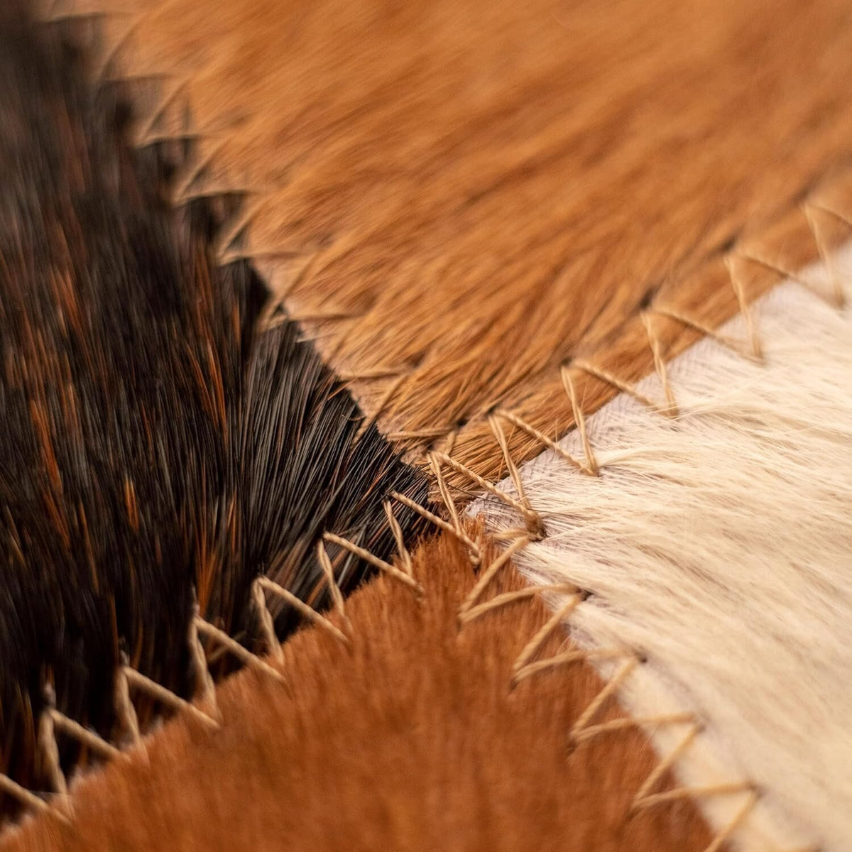Tricolor Patchwork Cowhide Rug
