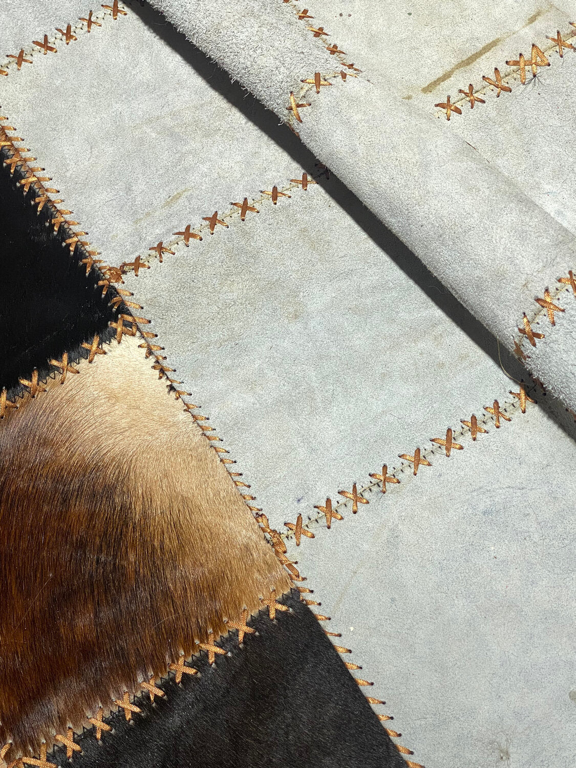 Tricolor Patchwork Cowhide Rug