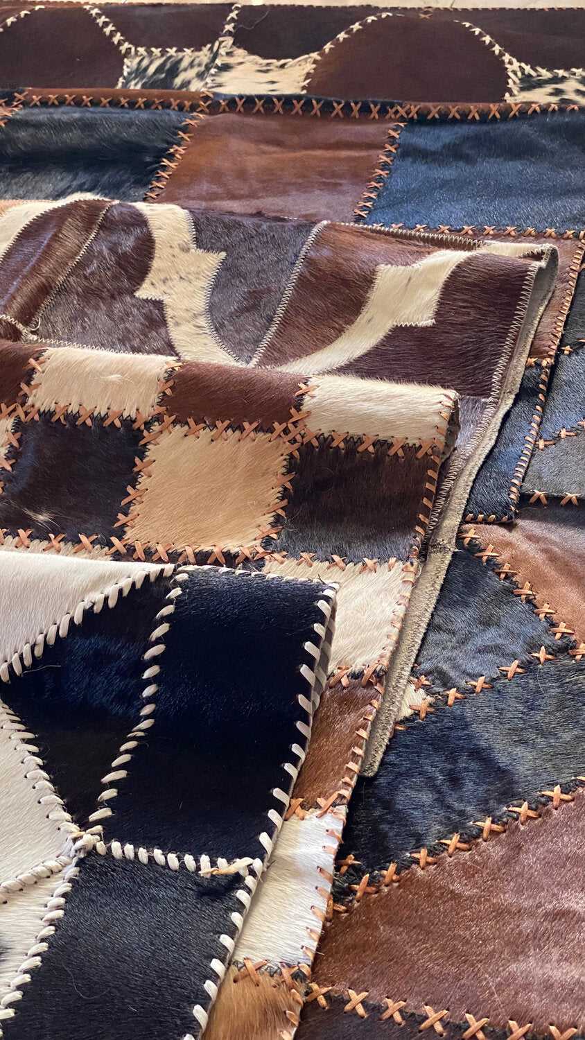 Tricolor Patchwork Cowhide Rug