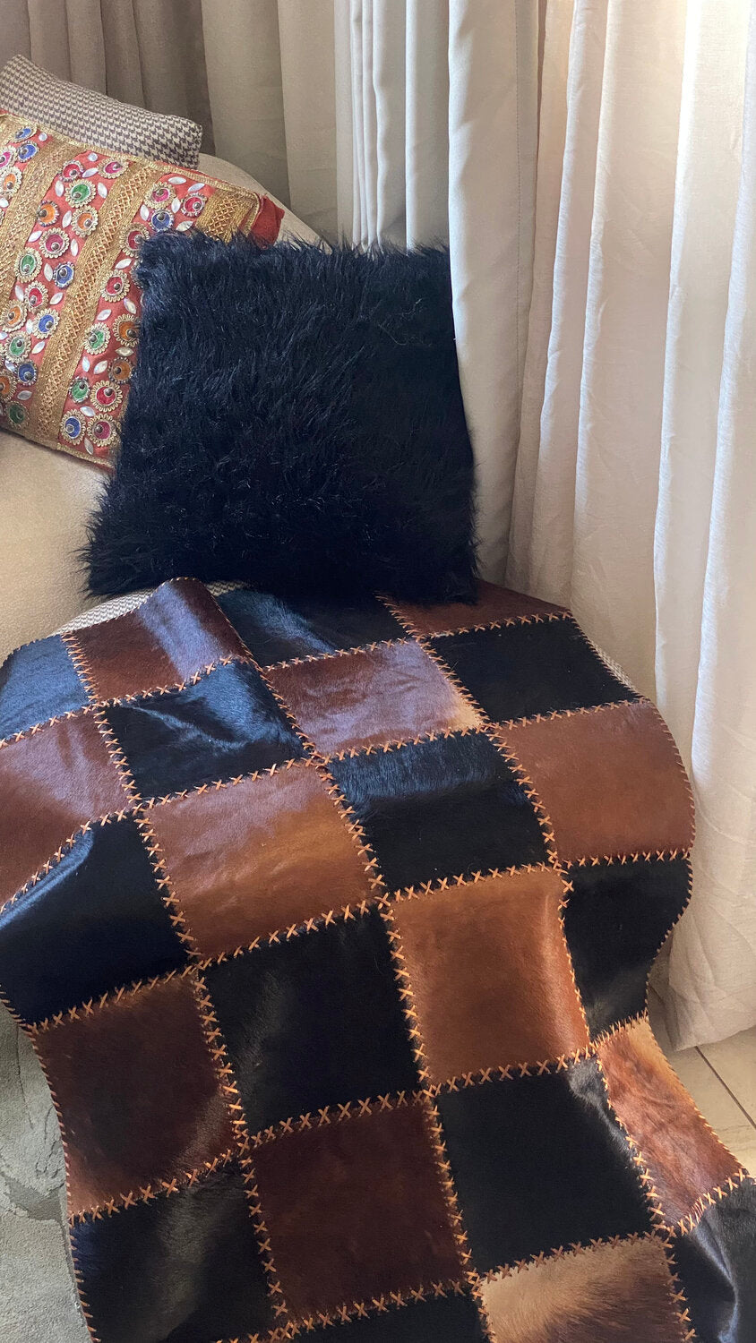 Tricolor Patchwork Cowhide Rug