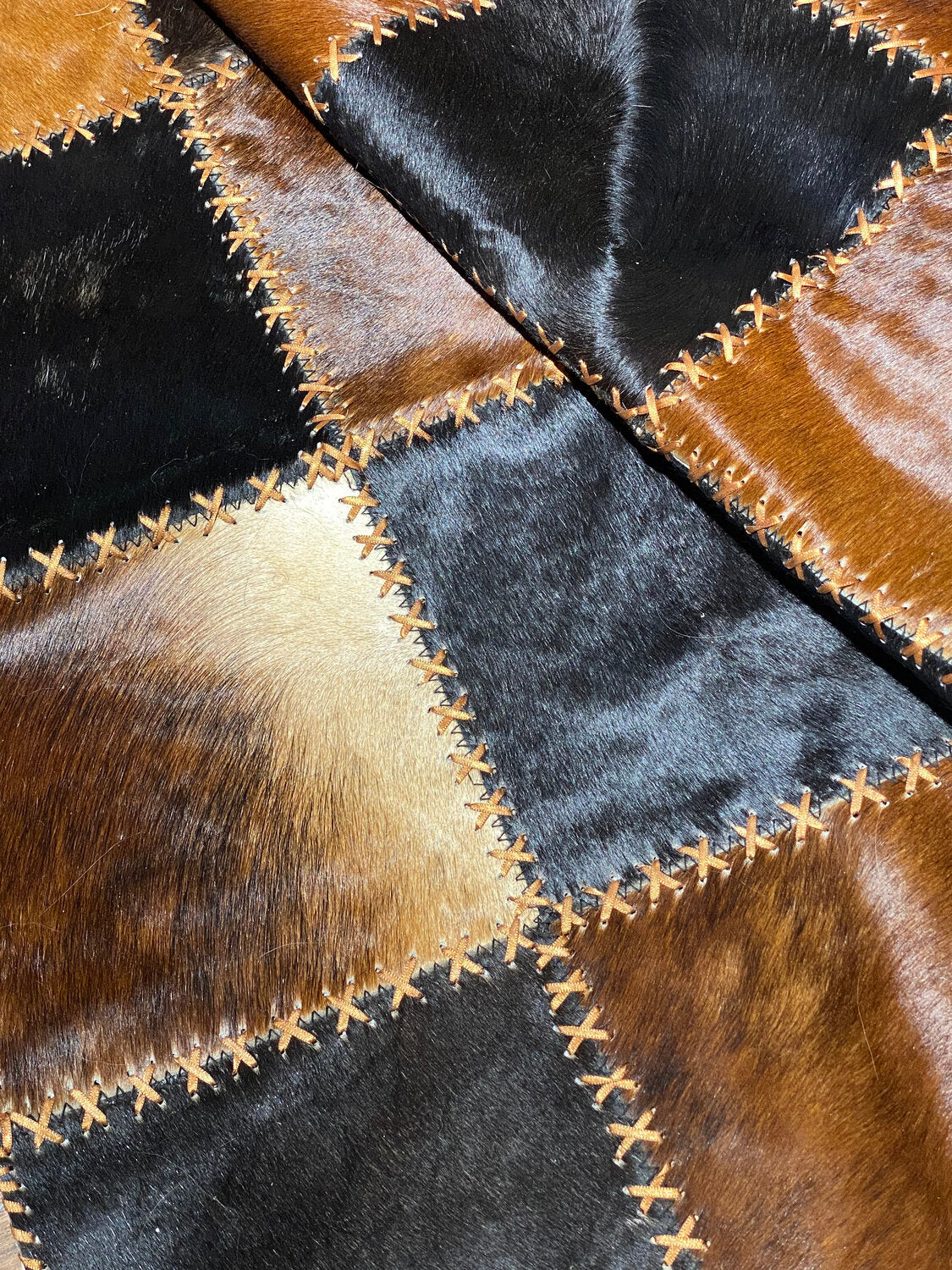Tricolor Patchwork Cowhide Rug